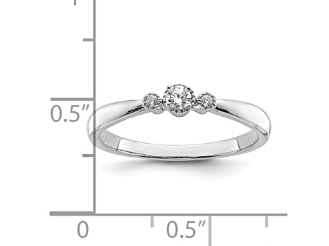 Rhodium Over 14K White Gold Petite Beaded Edge Round Diamond Ring 0.1ctw
