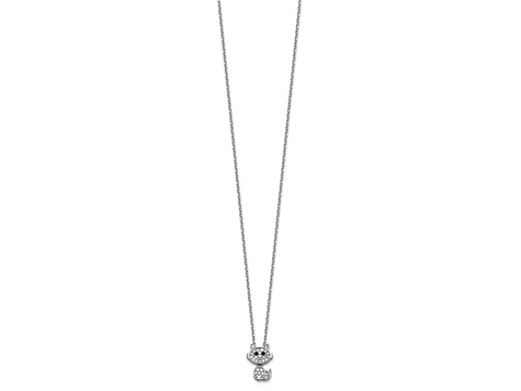 Rhodium Over Sterling Silver Black and White Cubic Zirconia Cat