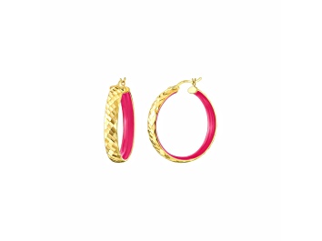 Picture of 14K Yellow Gold Over Sterling Silver Enamel Hammered Hoop Earrings in Pink