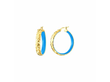 Picture of 14K Yellow Gold Over Sterling Silver Enamel Hammered Hoop Earrings in Teal