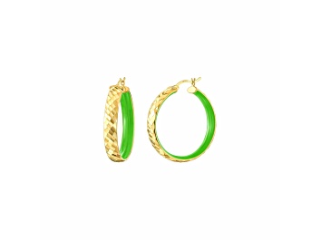 Picture of 14K Yellow Gold Over Sterling Silver Enamel Hammered Hoop Earrings in Neon Green