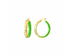 14K Yellow Gold Over Sterling Silver Enamel Hammered Hoop Earrings in Neon Green