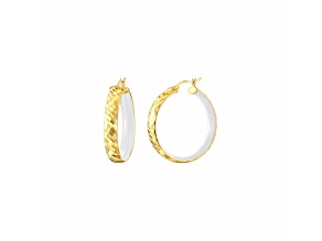 14K Yellow Gold Over Sterling Silver Enamel Hammered Hoop Earrings in White