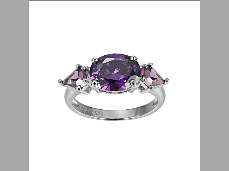 Purple Cubic Zirconia Platinum Over Sterling Silver February Birthstone Ring 5.55ctw