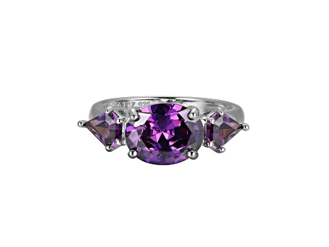 Purple Cubic Zirconia Platinum Over Sterling Silver February Birthstone Ring 5.55ctw