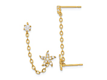 Picture of 14K Yellow Gold Cubic Zirconia Double Post with Chain Starfish Earrings