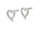 Rhodium Over 14k White Gold Diamond Heart Stud Earrings