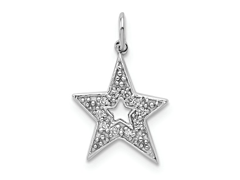 Rhodium Over 14k White Gold Diamond Star Charm