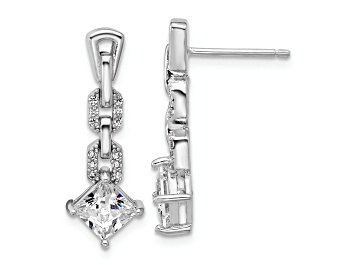 Picture of Rhodium Over Sterling Silver Polished Fancy Cubic Zirconia Link Post Dangle Earrings