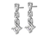 Rhodium Over Sterling Silver Polished Fancy Cubic Zirconia Link Post Dangle Earrings