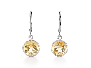 Yellow Round Citrine Sterling Silver Earrings 4ctw