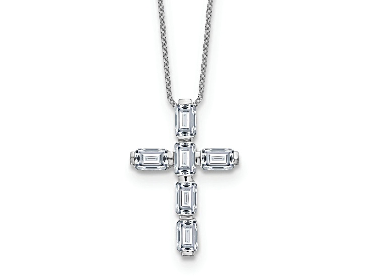 Rhodium Over 14K Gold Cross Chain Slide D E F Pure Light Moissanite Pendant with Chain