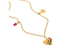 Multi-stone Gold Over Silver Sun Charm Pendant & Heart Charm "Girl Power" Pendant Gemstone Charm