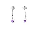 Round Amethyst Rhodium Over Sterling Silver Drop Hoop Earrings