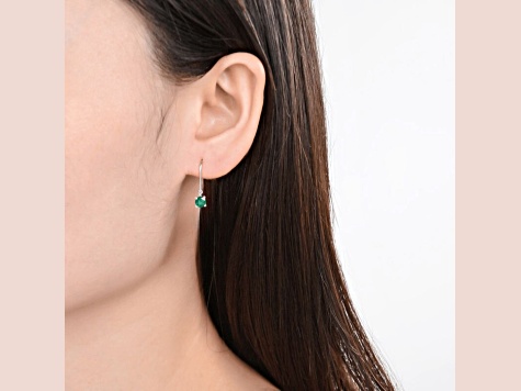 Round Green Emerald Rhodium Over Sterling Silver Drop Hoop Earrings