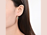 Round Green Emerald Rhodium Over Sterling Silver Drop Hoop Earrings