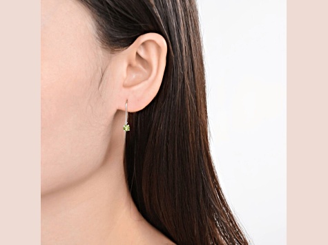 Round Green Peridot Rhodium Over Sterling Silver Drop Hoop Earrings