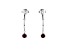 Round Red Garnet Rhodium Over Sterling Silver Drop Hoop Earrings