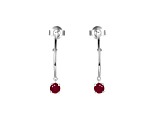 Round Red Ruby Rhodium Over Sterling Silver Drop Hoop Earrings