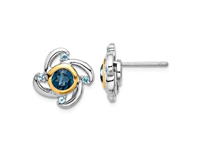Sterling Silver with 14K Accent Rhodium-plated 1.27 London and .16 Swiss Blue Topaz Earrings
