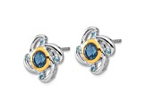 Sterling Silver with 14K Accent Rhodium-plated 1.27 London and .16 Swiss Blue Topaz Earrings
