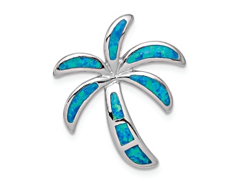 Picture of Rhodium Over Sterling Silver Lab Created Blue Opal Palm Tree Slide
