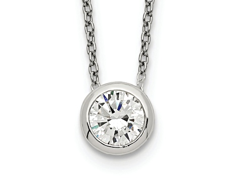 Sterling Silver Bezel 8mm Cubic Zirconia Necklace