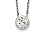 Sterling Silver Bezel 8mm Cubic Zirconia Necklace