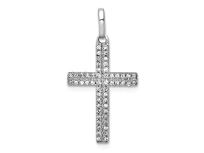 Rhodium Over 14k White Gold Diamond Cross Pendant