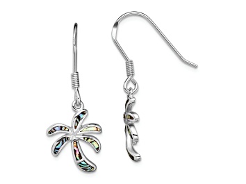 Picture of Rhodium Over Sterling Silver Abalone Palm Tree Earrings