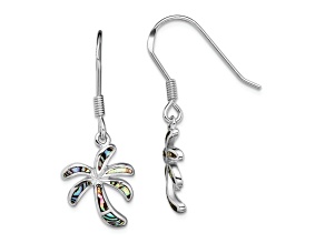 Rhodium Over Sterling Silver Abalone Palm Tree Earrings