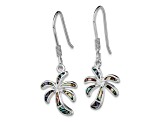 Rhodium Over Sterling Silver Abalone Palm Tree Earrings