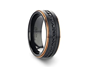 ASTRO Flat Brushed Black Titanium Ring with Rose Gold Plated Edge and Black Sapphire Settings 8mm