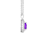 8x5mm Pear Shape Amethyst And White Topaz Rhodium Over Sterling Silver Double Halo Pendant w/Chain