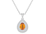 8x5mm Pear Shape Citrine And White Topaz Rhodium Over Sterling Silver Double Halo Pendant w/Chain