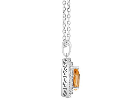 8x5mm Pear Shape Citrine And White Topaz Rhodium Over Sterling Silver Double Halo Pendant w/Chain