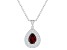 8x5mm Pear Shape Garnet And White Topaz Rhodium Over Sterling Silver Double Halo Pendant w/Chain