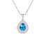 8x5mm Pear Shape Swiss Blue Topaz And White Topaz Rhodium Over Sterling Double Halo Pendant w/Chain