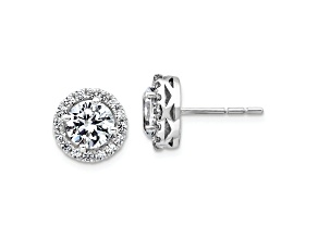 Rhodium Over 14K White Gold Round Halo G H I True Light Moissanite Earrings