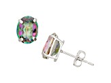 Oval Lab Created Mystic Fire Green Topaz 10K White Gold Earrings 2.70ctw