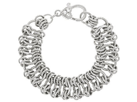 Judith Ripka Verona Rhodium Over Sterling Silver Textured Link Bracelet