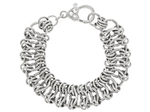 Judith Ripka Verona Rhodium Over Sterling Silver Textured Link Bracelet