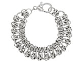 Judith Ripka Verona Rhodium Over Sterling Silver Textured Link Bracelet