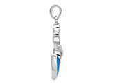 Rhodium Over Sterling Silver Blue Lab Created Opal Anchor Pendant