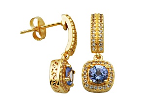 Tanzanite, Lab Created White Sapphire 18k Yellow Gold Over Sterling Silver Dangle Earrings 1.34ctw