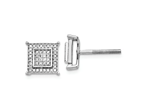 Rhodium Over 10k White Gold 9mm 0.23ctw Diamond Small Double Square Bezel Stud Earrings