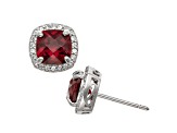 Red Garnet Sterling Silver Halo Stud Earrings 3.04ctw