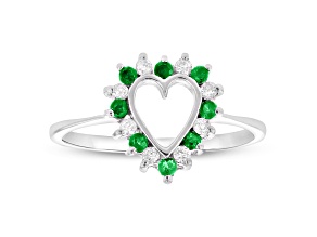 0.27ctw Emerald and Diamond Heart Shaped Ring in 14k White Gold