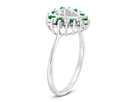 0.27ctw Emerald and Diamond Heart Shaped Ring in 14k White Gold