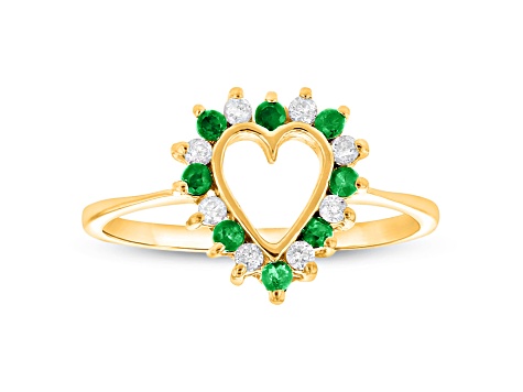 0.27ctw Emerald and Diamond Heart Shaped Ring in 14k Yellow Gold